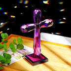 YWHL Crystal Cross Decor, Religious Gifts for Women Men, Handmade Holy Cross for Easter Pary, Art Collectible Figurines for Home Table (Purple)
