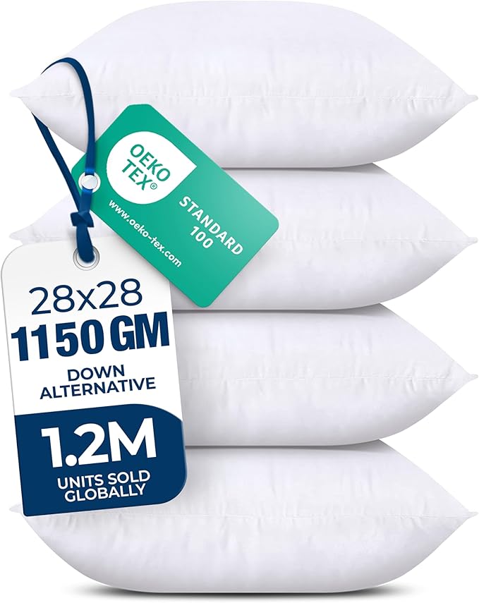Utopia Bedding Throw Pillows Insert (Pack of 4, White) - 28 x 28 Inches Bed and Couch Pillows - Indoor Decorative Pillow