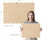 Lightomorrow Scalloped Bulletin Board, 36 x 24 Inches Felt Pin Board - Decorative Cork Alternative for Wall, Foldable Picture Self-Adhesive Vision Prayer Board with 20 Pushpins - Beige Brown
