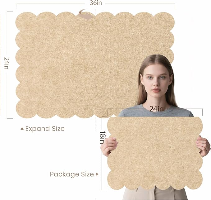 Lightomorrow Scalloped Bulletin Board, 36 x 24 Inches Felt Pin Board - Decorative Cork Alternative for Wall, Foldable Picture Self-Adhesive Vision Prayer Board with 20 Pushpins - Beige Brown