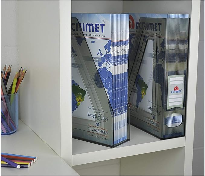 Acrimet Magazine File Holder Bin Storage, Vertical Rack for Documents, Folders and Mail, Durable Plastic Desk Organizer for Office & Home (Clear Gray Color) (2 Pack)