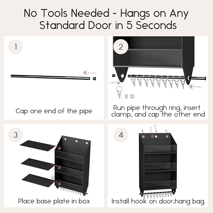 Over the Door Hat Rack - 3-Layer Design Hat Organizer Holds 30-36 Hats with 10 Hooks, Ideal Hat Rack for Door, Over the Door Organizer for Closet, Apartment, Bedroom, Dorm, 1 Pack, Black
