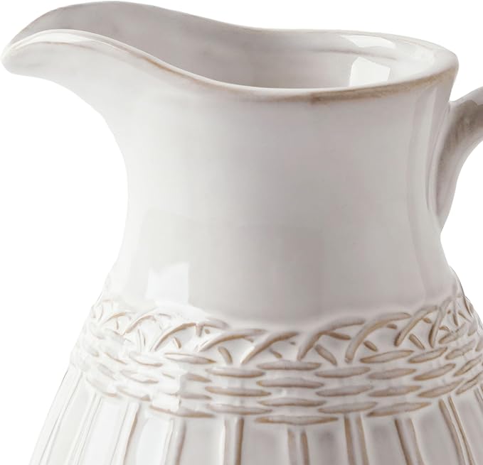 VICTOR & TERESA Small White Ceramic Pitcher Vase for Home Decor, 8'' Decorative Jug Vases Gift for Her, Farmhouse Distressed Vases for Flowers, Pampas Grass, Table Centerpieces, Kitchen, Mantel