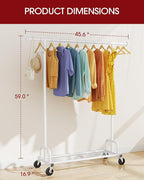 Clothes Rack - Large-Capacity Clothing Racks for Hanging Clothes with Lockable Wheels, Space-Saving Metal Coat Rack for Bedroom, Laundry Room, Entryway, 45.6" x 16.9" x 59", White