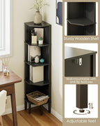 Corner Shelf, 5 Tier Corner Bookshelf, Display Corner Shelf Stand with Storage Rack, Wall Corner Bookshelf for Living Room, Bedroom, Office, Black