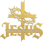 Jesus Wall Art Cross Wall Decor with Crown of Thorns - Metal Christian Wall Art "The Way The Truth The Life" Sign, Gold Iron Religious Wall Art & Christian Wall Decor for Home Living Room Church-Gold