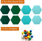 8Pcs Hexagon Felt Cork Board Tiles, Self Adhesive DIY Bulletin Board Pin Board for Office School Home Wall Decor Stickers Memos Photos Display (Gradual Green)