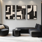 Large Framed Neutral Abstract Wall Art for Living Room, 3 Piece Black Beige Canvas Prints Paintings Artwork for Walls, Modern Minimalist Abstract Pictures for Hallway Office Wall Decor 24x36 In