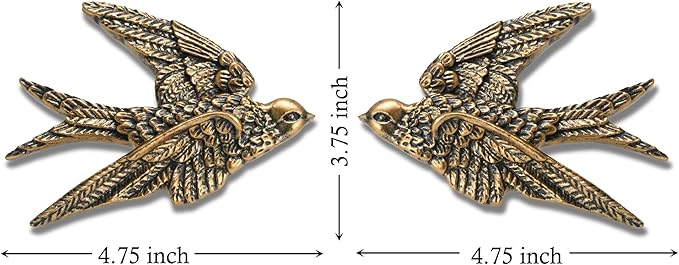 AMOIENSIS Bird Wall Sculpture Art, Set of 2, 4.75 Inch Resin Antique Gold Bird 3D Sculpted Floating Hanging Wall Decoration