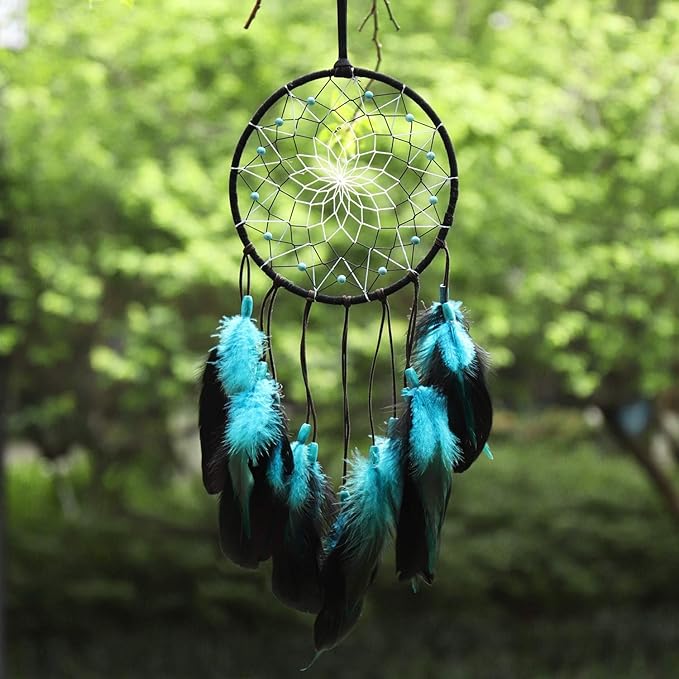MOONFLY Dream Catcher Handmade Traditional Feather Dreamcatcher Hanging Home Wall Decoration Craft Ornament for Home, Bedroom, Kids, Boys Native American Style Décor (Blues)