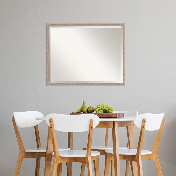Amanti Art White Wall Mirror 23x29 Hardwood Wedge White Wash Rectangle Bathroom Mirror for Wall Decor Living Room, Large Country Rustic Wood Frame, Hangs Horizonally and Vertically, Bathroom Decor,