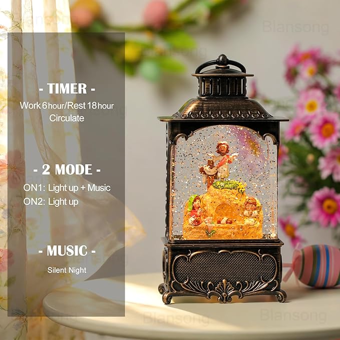 Empty Tomb Easter Scene and Cross Decoration Easter Snow Globe Resurrection Scene Cross Jesus Tomb Tray Jesus Nativity Scene Easter Decorations for Home Christian Gifts