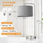 Innqoo Bedside Table Lamps for Bedroom Set of 2-Dimmable Nightstand Lamps with USB Port and Outlet,Modern Grey Lamps with Linen Shade,Tall Desk Lamps for Home Office Bedroom Living Room End Table