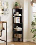Corner Shelf, 5 Tier Corner Bookshelf, Display Corner Shelf Stand with Storage Rack, Wall Corner Bookshelf for Living Room, Bedroom, Office, Black