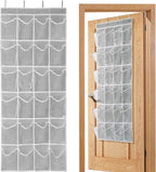 Over the Door 24 Pocket Hanging Shoe Organizer, Space Saving Hanging Storage Holder, Gray, (64" X 19")