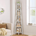 Hoctieon Corner Shelf, 6-Tier Corner Bookshelf, Rustic Ladder Shelf, Industrial Display Stand for Living Room, Kitchen, Home Office, Balcony, Small Space, Metal Frame, White