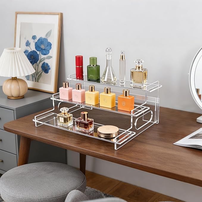 Clear Acrylic Display Risers – 3-Tier Shelf Stand for Cupcakes, Perfume, Figures, Collectibles & Desserts – Decorative Organizer for Party, Vanity, or Retail Display(Large)