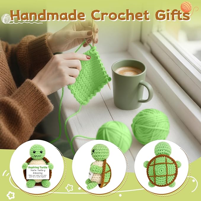 DAFURIET Positive Crochet Turtle Gifts for Women: Handmade Funny Crochet Animal Gifts for Birthdays, Valentine's Day, New Year, Thanksgiving, and Easter – Cheering Up Men, Friends and Coworkers