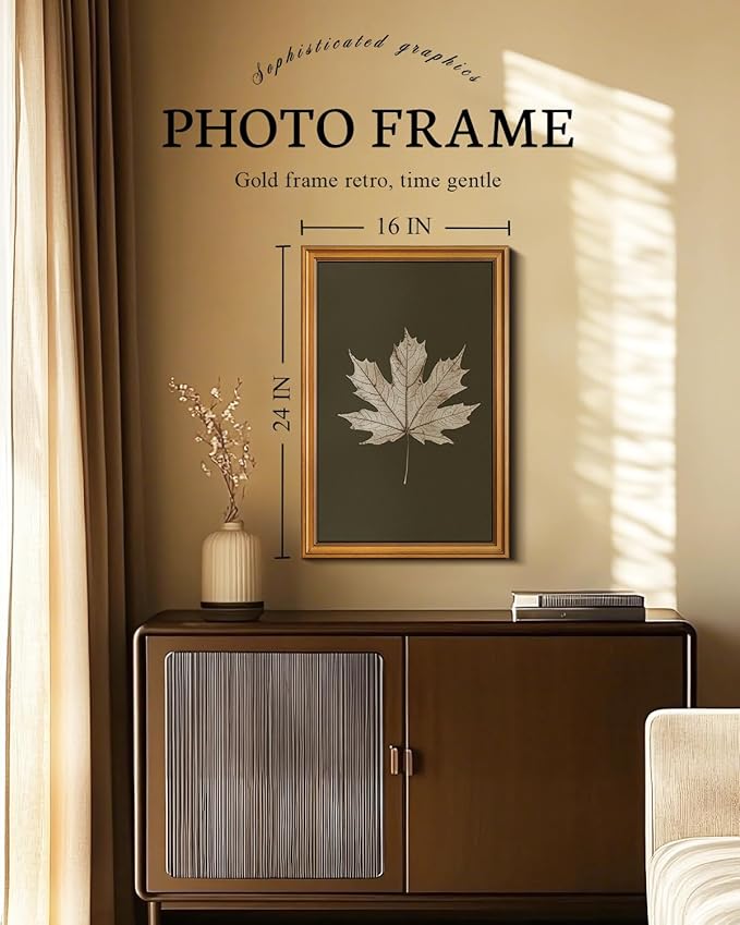 VIYYIEA Vintage Gold Framed Wall Art for Living Room, Maple Leaf Canvas Prints Home Decor, Oil Painting Picture, Bedroom Wall Decor Gifts for Friends or Family -【Maple Leaf Specimen】-(24L x 16W)