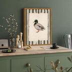 Framed Vintage Mallard Duck Wall Art, Country Farmhouse Duck Pictures Wall Decor, Rustic Wildlife Animal Paintings Canvas Prints Cottagecore Home Decor for Living Room Bedroom nursery 12x16 inch