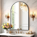 Bathroom Mirror for Wall, 38x26 Inch Arched Mirror, Matte Black Metal Framed Bathroom Vanity Mirror for Restroom Farmhouse, Anti-Rust, Tempered Glass, Hanging or Leaning