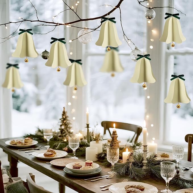 9PCS Mini Christmas Bell Ornament - Paper Hanging Jingle Bells Ornament for Christmas Tree Boho Paper Hanging Decorations for Xmas Holiday DIY Home Decor
