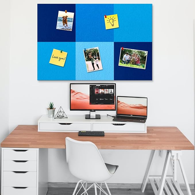 Square Felt Cork Bulletin Board Tiles, Self Adhesive DIY Felt Pin Board for Wall 30" x 20" with 35 Pushpins for Office School Home Wall Decor Stickers Memos Photos Display (Gradual Blue)