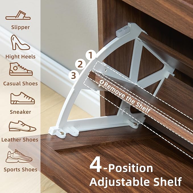 LEYAOYAO Shoe Storage Cabinet with 2 Flip Drawers，Narrow Shoe Storage Cabinet Organizer with Legs for Entryway Hallway, Living Room, Bedroom，Hidden Slim Storage Narrow Shoe Rack Cabinet,Walnut
