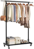 Luxspire Clothes Rack with Lockable Wheels, Simple Clothing Garment Rack with Storage Shelves, Hanging Racks for Clothes with Single Rods for Laundry Room, Balcony, Bedroom, Bathroom, Black