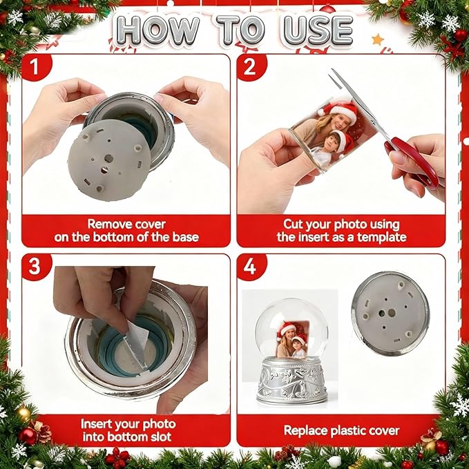 Snow Globe with 2 Sided Photo Frame, DIY Large Double Snowglobe with Picture Insert, for Family, Friends, Couples