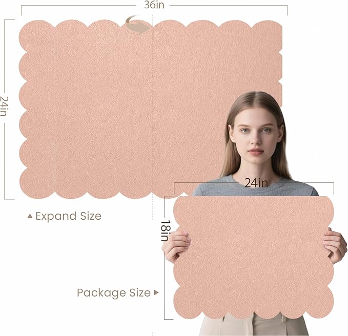 Lightomorrow Scalloped Bulletin Board, 36 x 24 Inches Felt Pin Board - Decorative Cork Alternative for Wall, Foldable Picture Self-Adhesive Vision Prayer Board with 20 Pushpins - Mauvey Pink