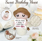 50th Birthday Gifts for Women Men, 1976 50th Birthday Decorations, Funny 50 Years Old Gifts for Family Friends Colleagues - Handmade Positive Angel Crochet Doll