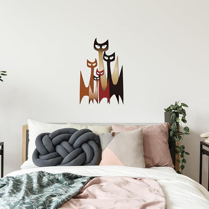 Wesiti Cat Wall Art Decor Iron Wall Sculptures Decor for Cats Lover 10.6 x 15.7 Inches Colorful Mid Century Cat Retro Signs for Home Living Room Bedroom Kitchen Office(Modern)