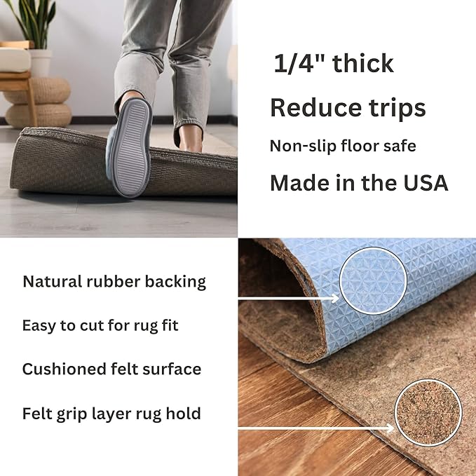 KOECKRITZ RugLock 3' x 6' Rug Pad – Non-Slip Felt & Rubber Dual Surface Rug Gripper, 0.345" Thick Cushion, Strong Grip Floor Protection, Safe for All Floors
