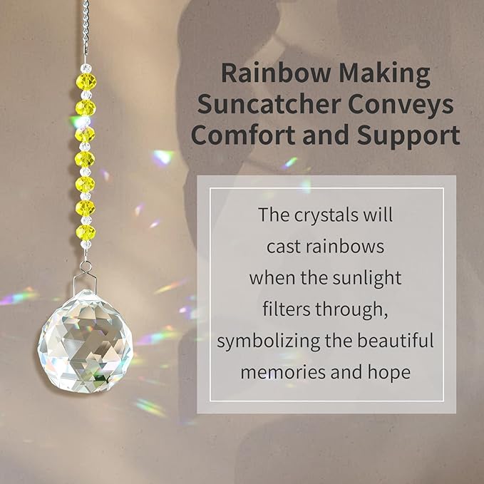 Sympathy Gifts for Loss of Loved One, Crystal Sun Catcher Rainbow Gifts, Unique Condolence Memorial for Loss of Mom Dad Dog, Ideal Grief Bereavement Miscarriage Gifts (Light Yellow)