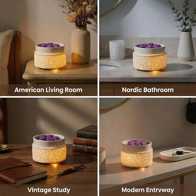 Electric Wax Melt Warmer with Warm Light, 3-in-1 Ceramic Candle Warmer Large Dish Scented Wax Melter Essential Oil Burner for Home Aromatherapy, White