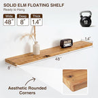 Dreamland 48" Solid Elm Wood Floating Shelves, 8" Deep Wall Shelves for Home Decor, Floating Shelf with Invisible Bracket, Heavy-Duty Display Shelf - for Living Room, Kitchen, Bathroom, Set of 1