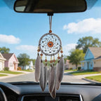 Dream Catchers for Cars Rear View Mirror, Small Feather Dream Catcher Wall Hanging Car Deco Car Charm Ornament (3.1 Grey)