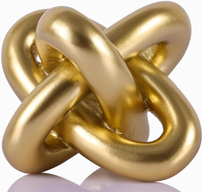 Golden Knot Statue, Three Knot Sculpture Home Decor Accents, Knot Sculptures and Statues for Rustic Coffee Table Living Room Dining Table Entryway Entrance Shelf Small Decorations and Accessories