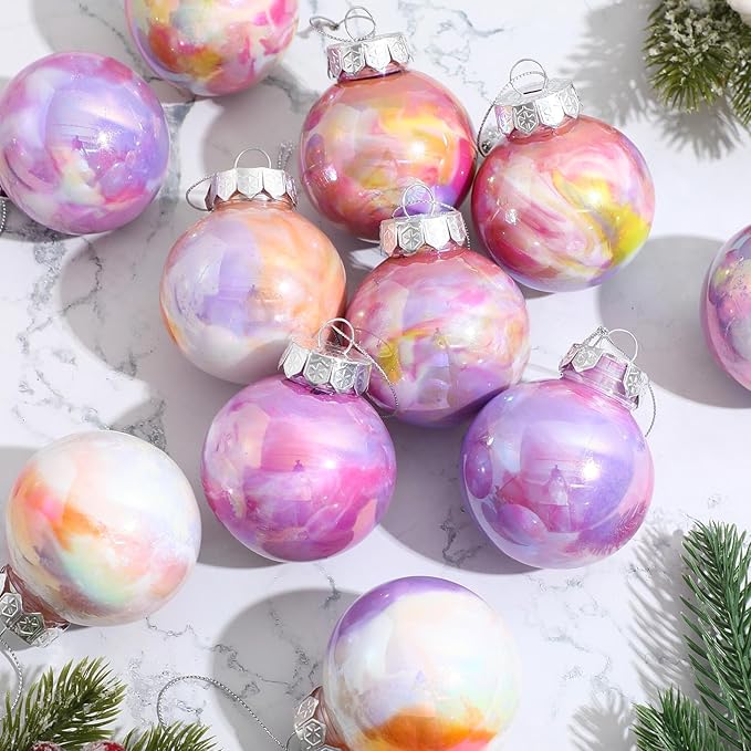 Soulchen 12 Pcs Christmas Iridescent Ornaments 2.36 Inch Plastic Rainbow Hanging Gradient Ball Christmas Tree Decoration Fake Bubble for Xmas Tree Winter Party Holiday Home Decorations