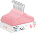 HOUSE DAY 14 Inch Kids Velvet Hangers 50 Pack, Durable Big Kids Hangers, Non Slip Kid Felt Hanger for Youth, Cute Childrens Hanger for Closet, Pink