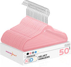 HOUSE DAY 14 Inch Kids Velvet Hangers 50 Pack, Durable Big Kids Hangers, Non Slip Kid Felt Hanger for Youth, Cute Childrens Hanger for Closet, Pink