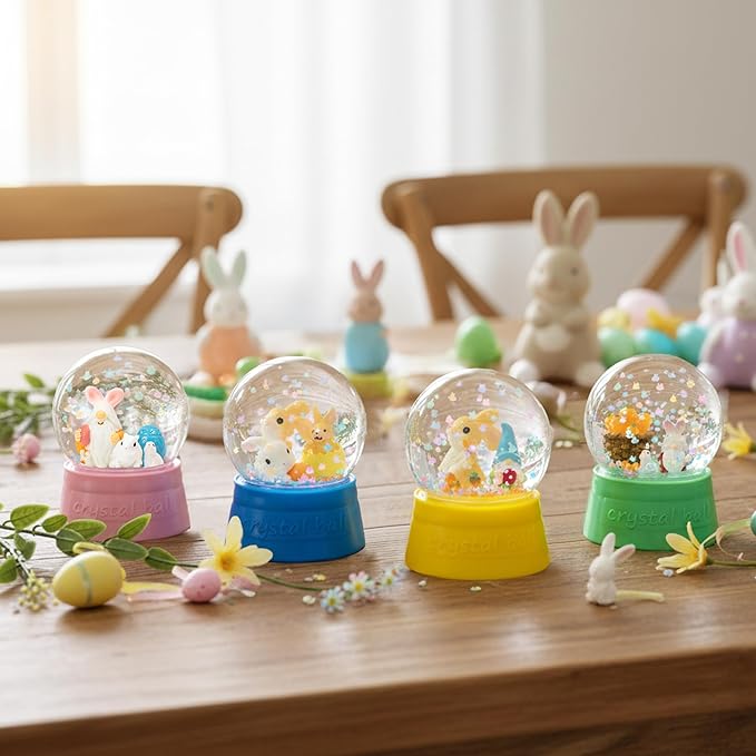 Easter Snow Globe Craft Kit - 42Pcs DIY Plastic Snow Globe Craft with Mini Resin Bunny Gnomes Egg, Make Your Own Party Favor Decor with Glitter for Classroom Activity Gift (Rabbit)