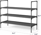 Kitsure Shoe Rack - 3-Tier Shoe Organizer, Shoe Rack for Closet, Entryway, Bedroom, Easy- Assembly Storage Shelf with Side Handles, 36.2" Wide - 3 Tiers, Black