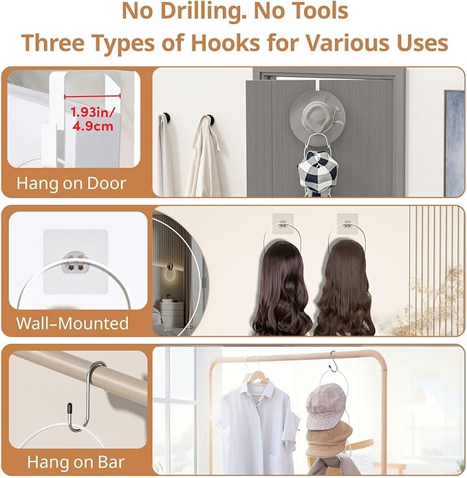 LINFIDITE 10 Pack Hat Rack Hanger Holder Organizer Closet Hanging Baseball Cap Display Storage Rack for Scarves Handbags Towels Clothes Ties Over Door Wall Mounted w Hanging Hook White