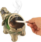 LAUYOO Elephant Decorative Ashtray with Lid for Cigarettes Metal Smoking Ash tray Ashtrays for Smoker Windproof Cigarette ashtrays for Outdoor Indoor Fancy Gift for Men Women Weed Smokers (Dark Green)