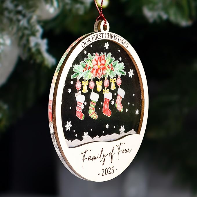 Baby First Christmas Ornaments 2026, Family of Four Ornament, Newborn Baby Gifts for Couples, Baby Announcements Ideas, First Time Parents Mom Dad Gifts, Our First Christmas Decoration Ornament