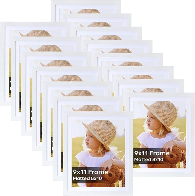 Lyeasw White 8x10 Picture Frame Set of 15, Display Pictures 8x10 with Mat or 9x11 without Mat, Multi Photo Frames for Wall Mounting or Tabletop Display