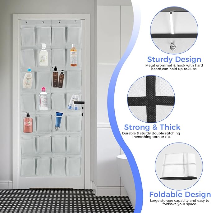 28 Large Pockets Over the Door Shoe Organizer with 4 Hooks for Different Widths Doors, Hanging Shoe Rack Holder for Closet Men Sneakers, Women High Heels