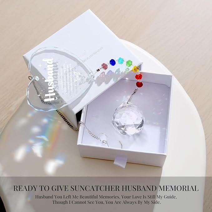 Sympathy Gifts for Loss of Loved One, Crystal Sun Catcher Rainbow Maker, Condolence Memorial for Loss of Mom Dad Dog (Husband-Type B)